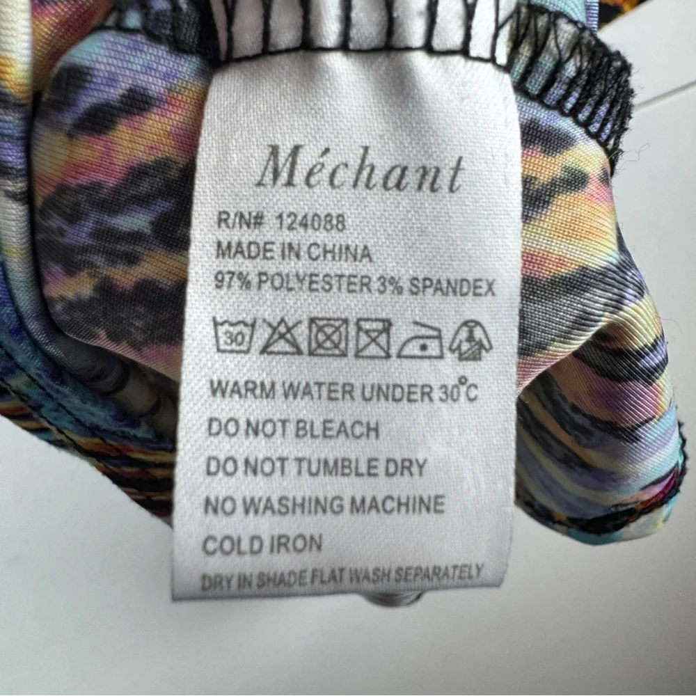 Mechant Dress Womens L Large Multicolor Zig Zag 3/4 Sleeves‎ Stretch Knee Length